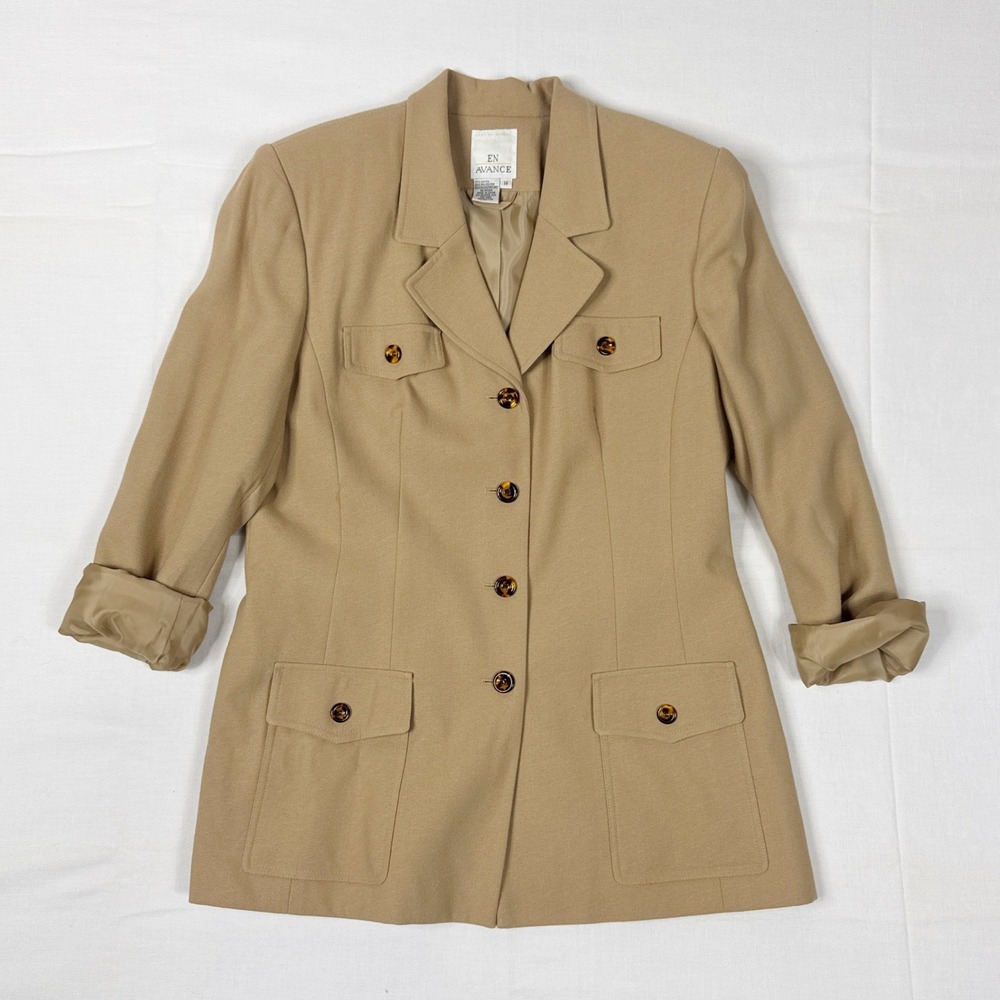 Vintage Oversized Blazer Womens 14 Camel Tan Classic Tailored Jacket En Avance‎